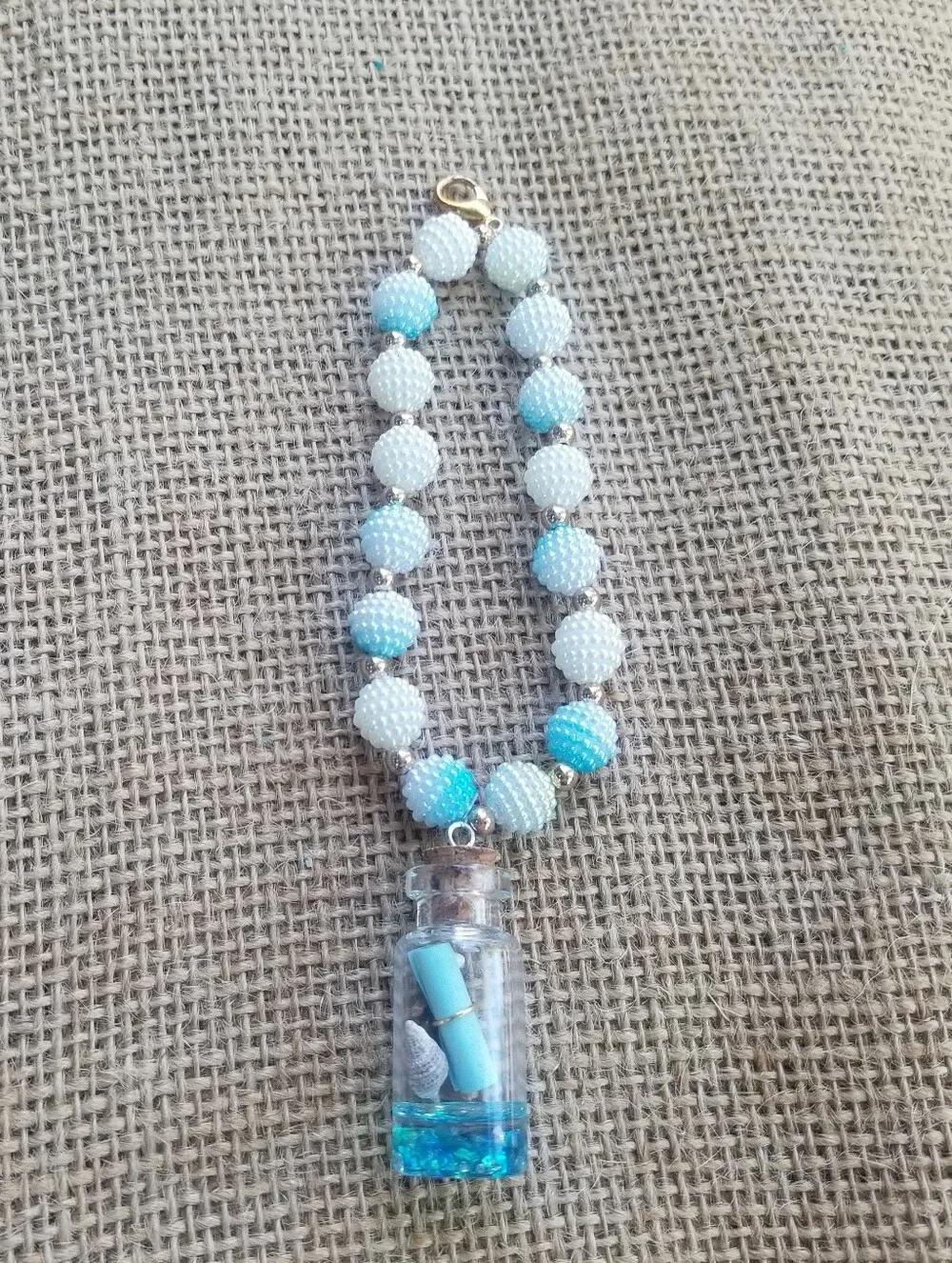 Charming Blue Beaded Message in a Bottle Phone Chain